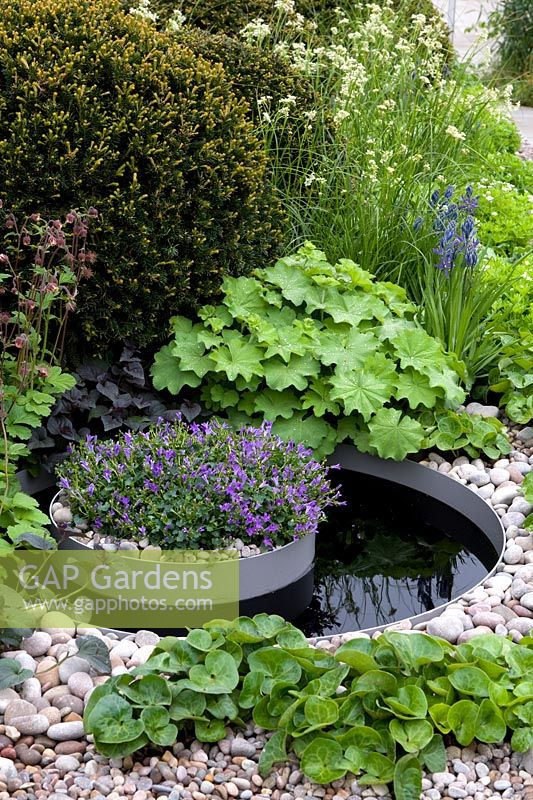 Raised bed with circular pools  - First Touch Garden, RHS Chelsea Flower Show 2013  