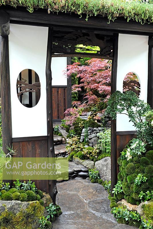 Gateway, stone paving and Japanese maple in an Alcove - Tokonoma Garden 