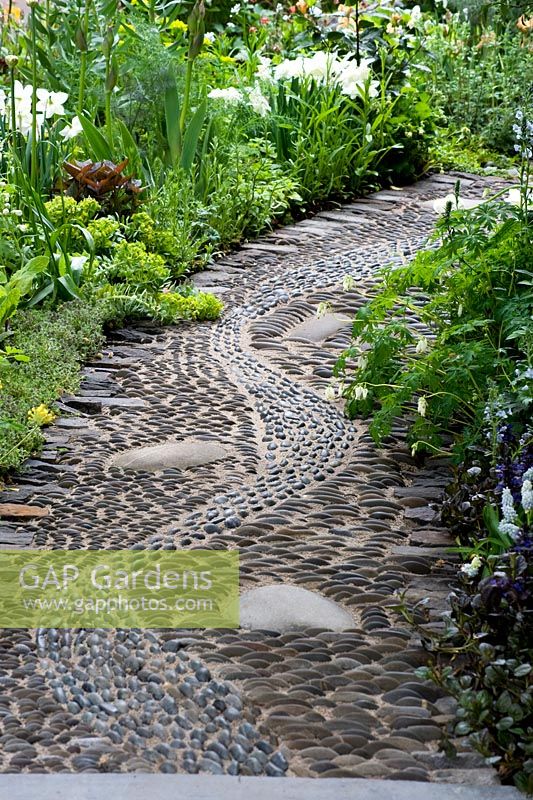 Apothecary pebble path - reflexology inlaid stones to walk barefoot in the Get Well Soon Garden 