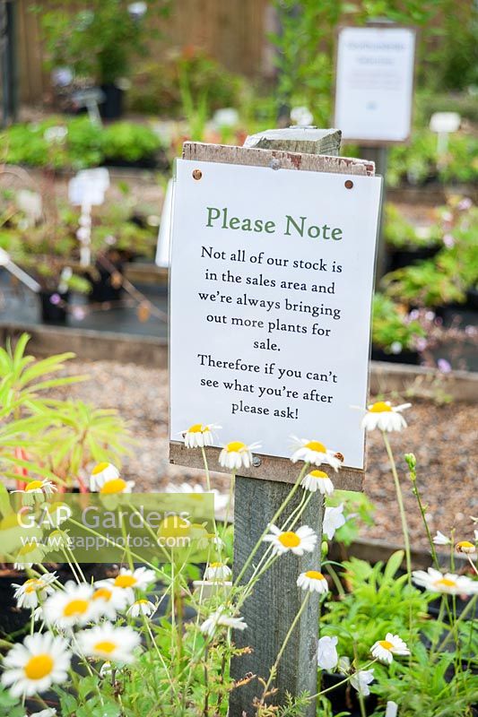 Notice in the plant sales area