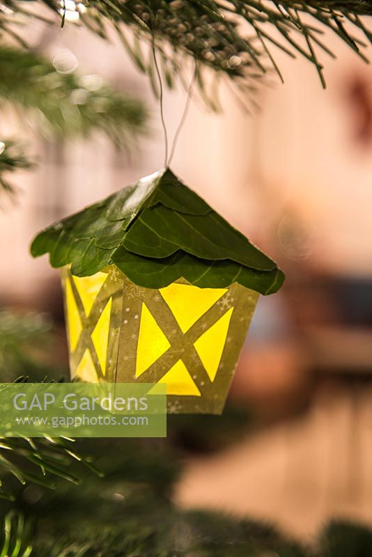 Paper Lanterns on Christmas tree. 