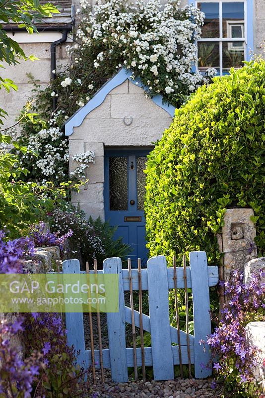 Small garden in Portland, Dorset. Small wooden gate at front