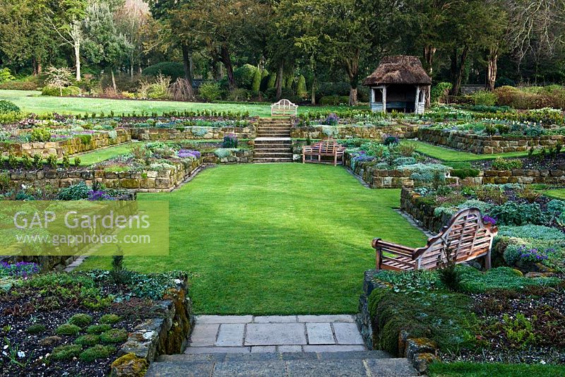 Sunken formal garden at West Dean college, Sussex