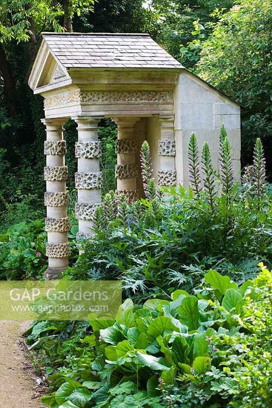Folly with acanthus. Painswick Rococo Garden, Gloucestershire 