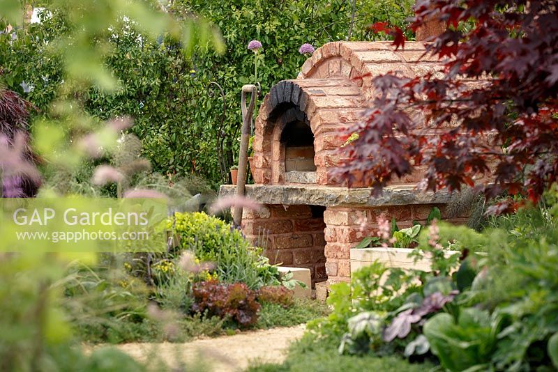 Brick pizza oven, 'A Fruity Story', show garden, RHS Malvern Spring Festival 2014