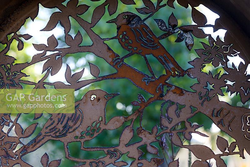 Metalwork birds - thrushes hand-carved by Jenny Cairns from recycled materials. - Metal, A Space to Connect and Grow. Best Summer Garden, gold medal winner. 