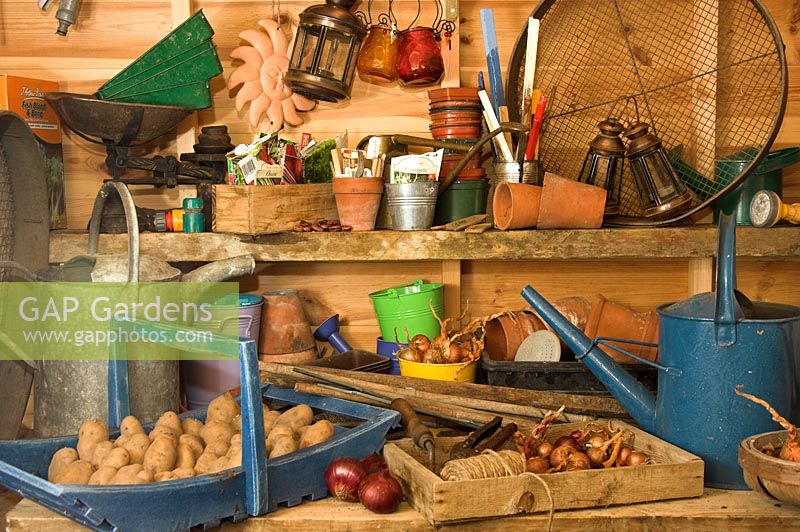 Garden potting shed with associated tools and equipment 