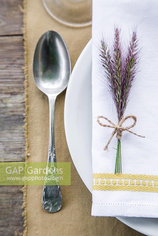 Table place setting featuring the use of Pennisetum setaceum 'Rubrum'