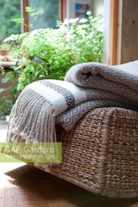 Seat with hand woven wool blanket on