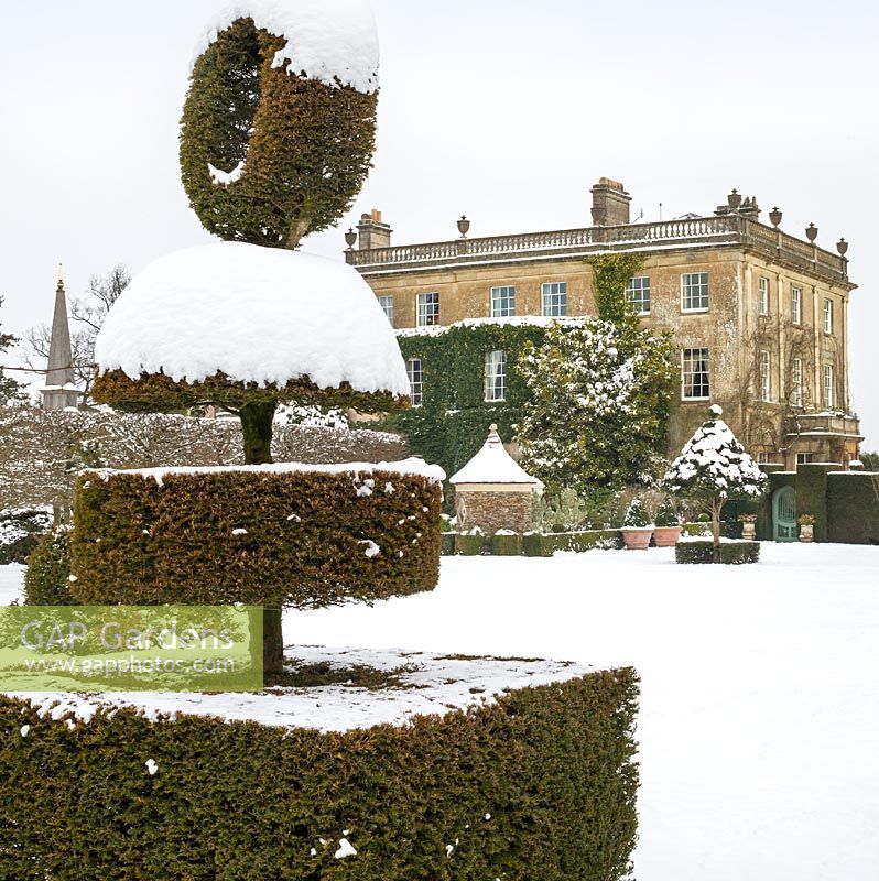 Highgrove House and garden in snow, January 2013. The house was built in a Georgian neo - classical design between 1796 and 1798. 