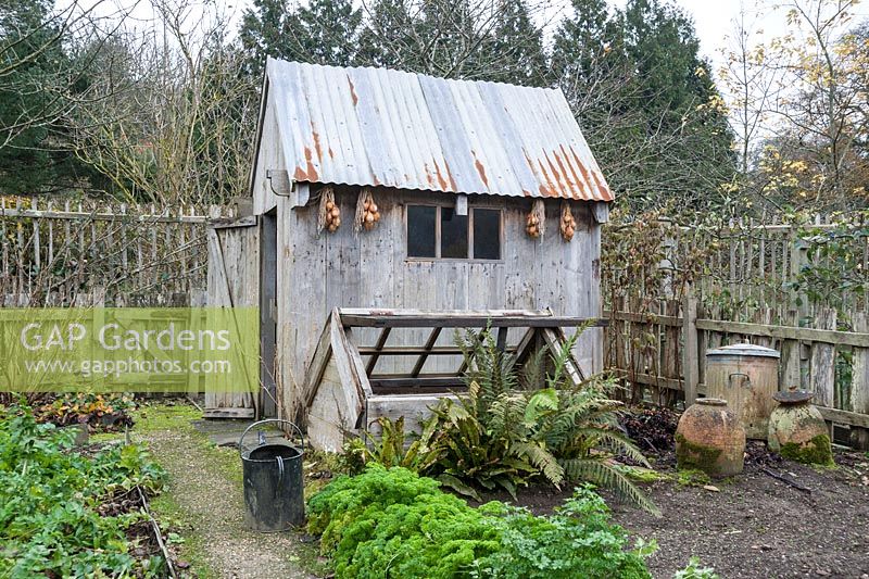 Potting shed in the vegetable garden at RHS Rosemoor.