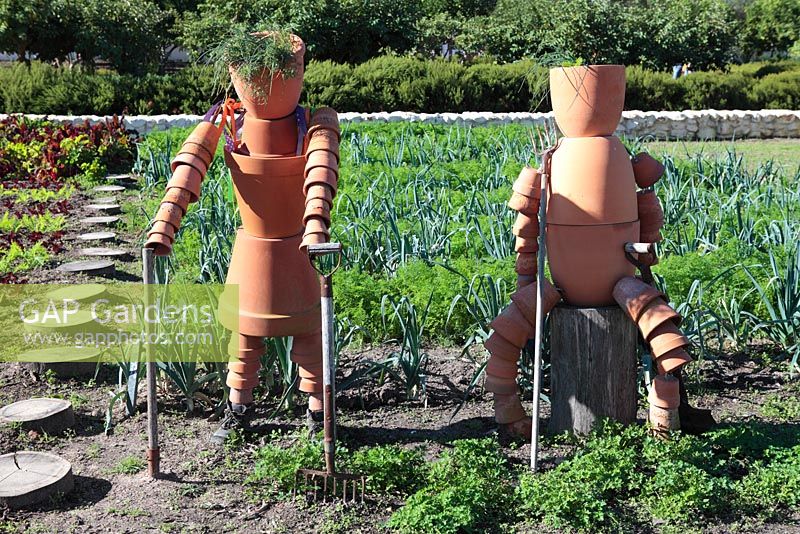 People made from plant pots, Babylonstoren, nr Paarl, Western Cape, South Africa