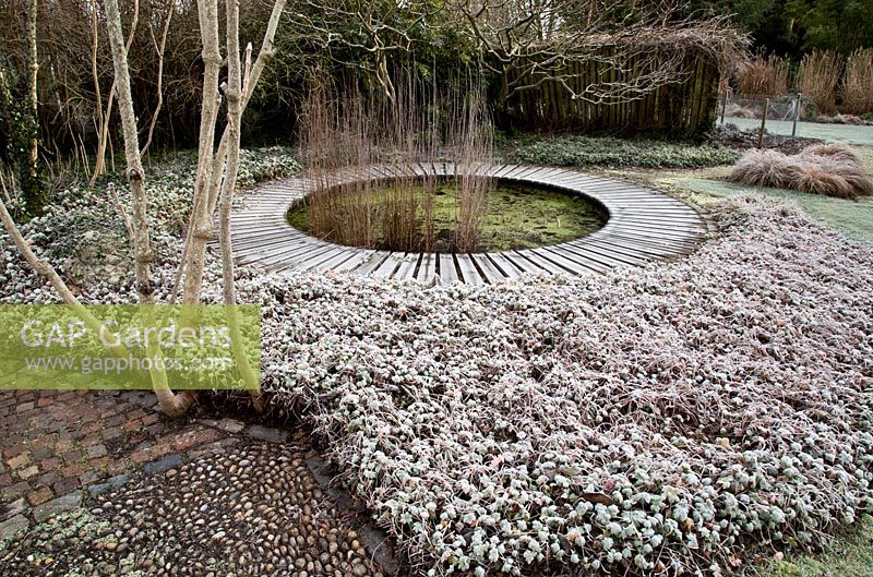 Circular pond design at Broadview Gardens, Hadlow College, Kent.