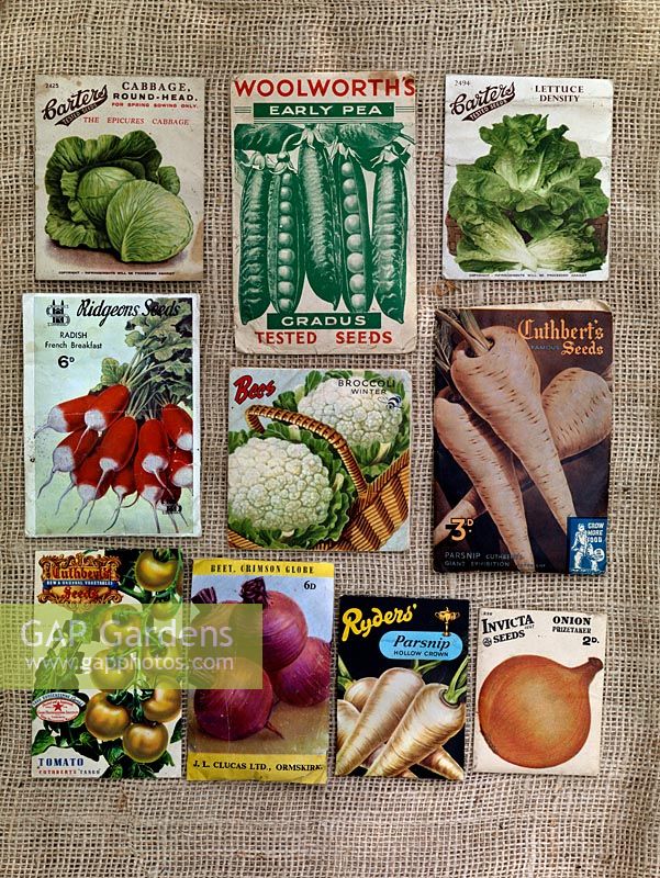 The Heritage Seed Library - a selection of vegetable seed packets.