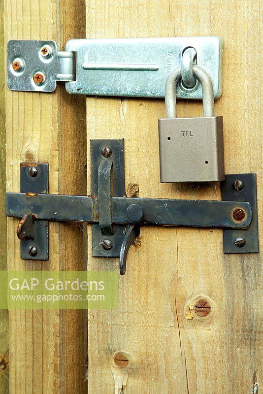 Crime prevention, padlock on garden gate