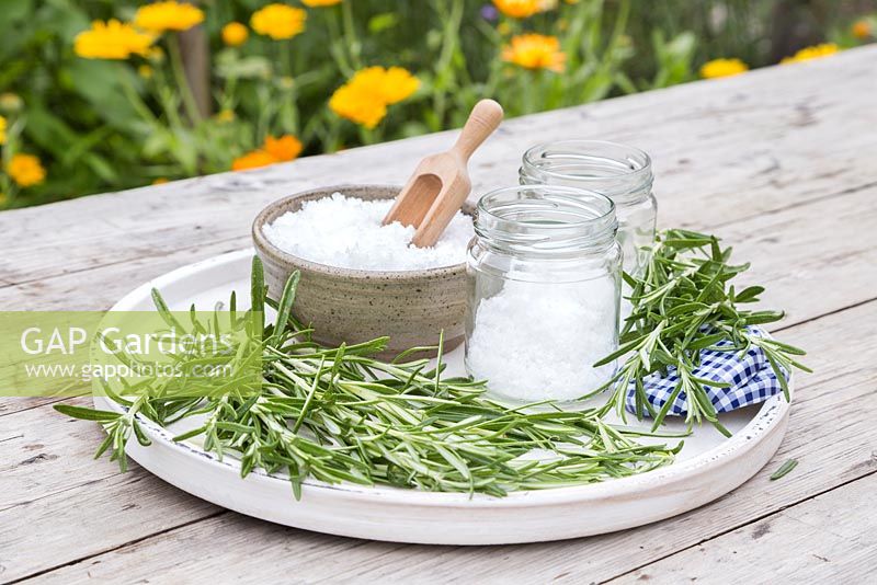 Ingredients required for Rosemary Salt are: Glass Jars, Sea Salt and Rosemary cuttings