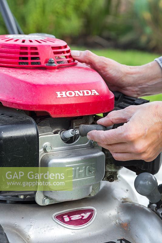 Disconnect the spark plug from the engine to prevent serious injury from the mower blade