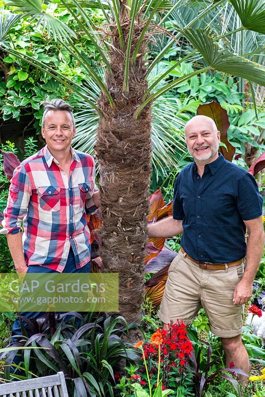Antony Watkins and Christopher Hutchings in their town garden - 18m long by 14m wide