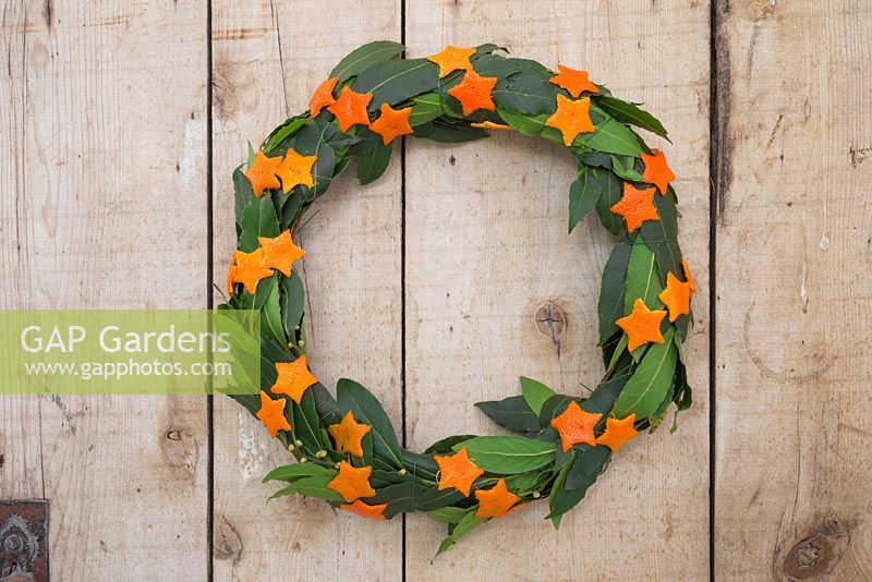 A scented wreath made with Laurel leaves and small Orange stars