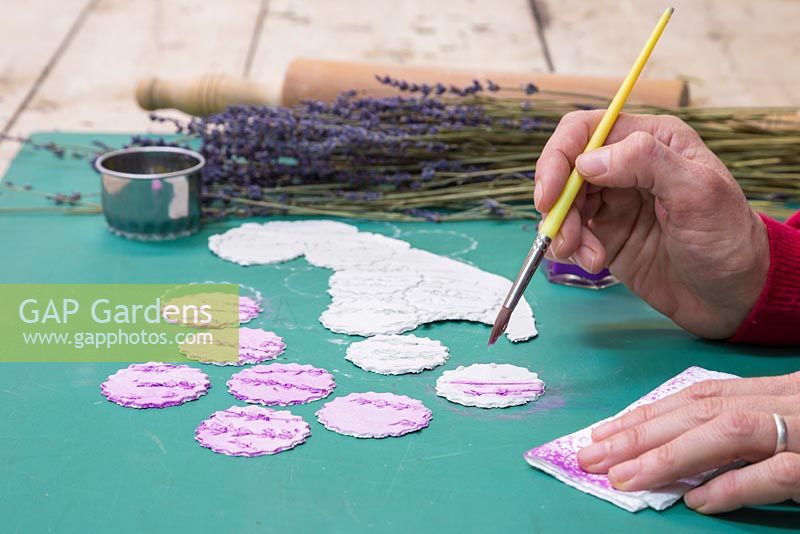 Painting clay tablets that feature Lavender imprints