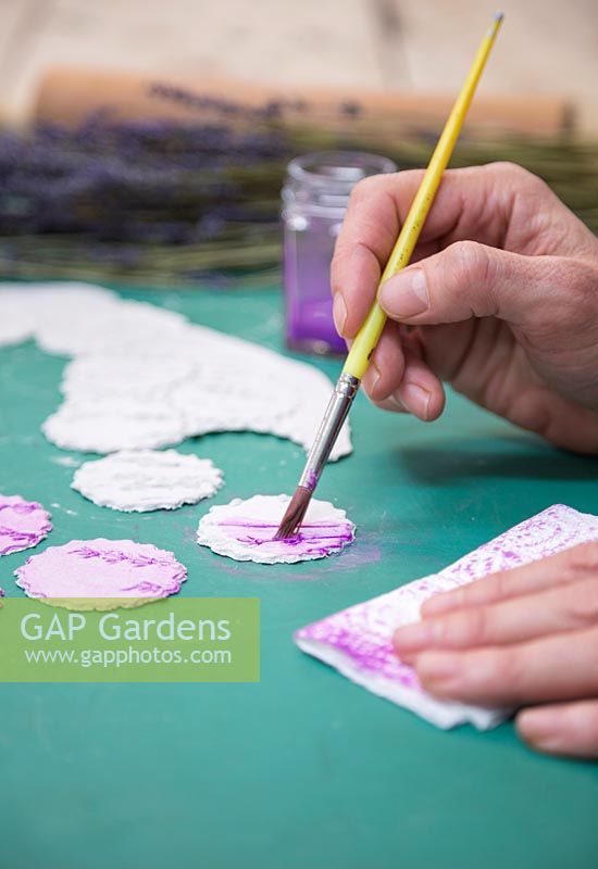 Painting clay tablets that feature Lavender imprints