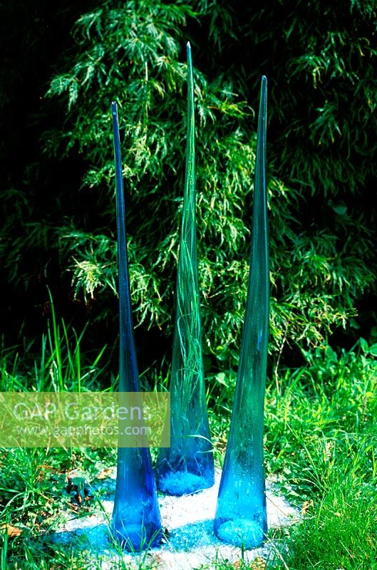 Blue glass sculptures. Design: Charlie McPherson