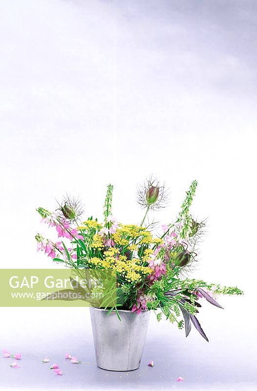 Herb and wildflower arrangement - fennel, sage, nigella and galega. Styled by Lynn Keddie, July