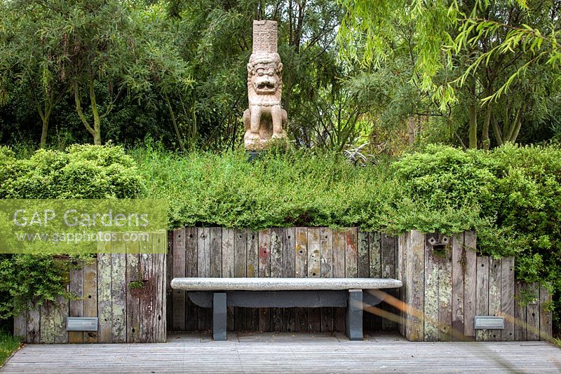 10th Century Asian lion statue, Bhudevi Estate garden, Marlborough, New Zealand.