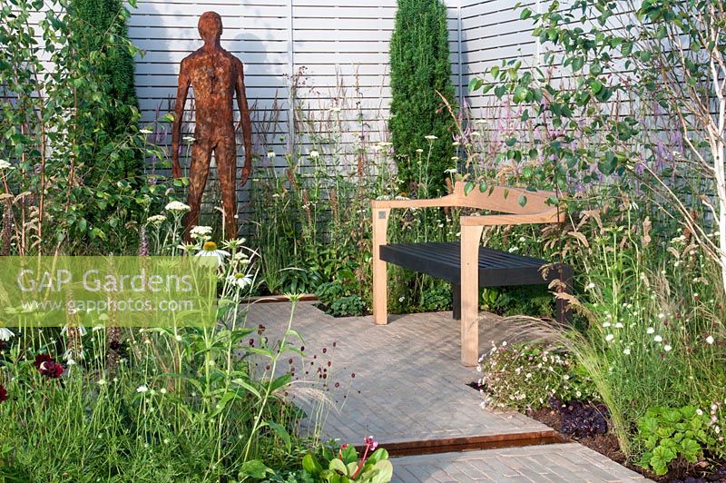 'The Waiting List ' Back to Back garden at RHS Flower Show Tatton Park 2016 Designed by Alison Galer. Gold medal winner