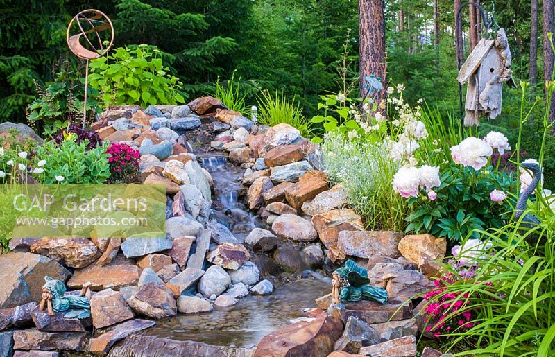 Waterfall with Paeonia 