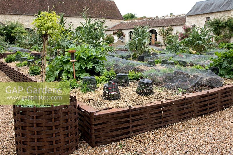 Potager, vegetable plot at Chateau du Rivau, Lemere, Loire Valley, France