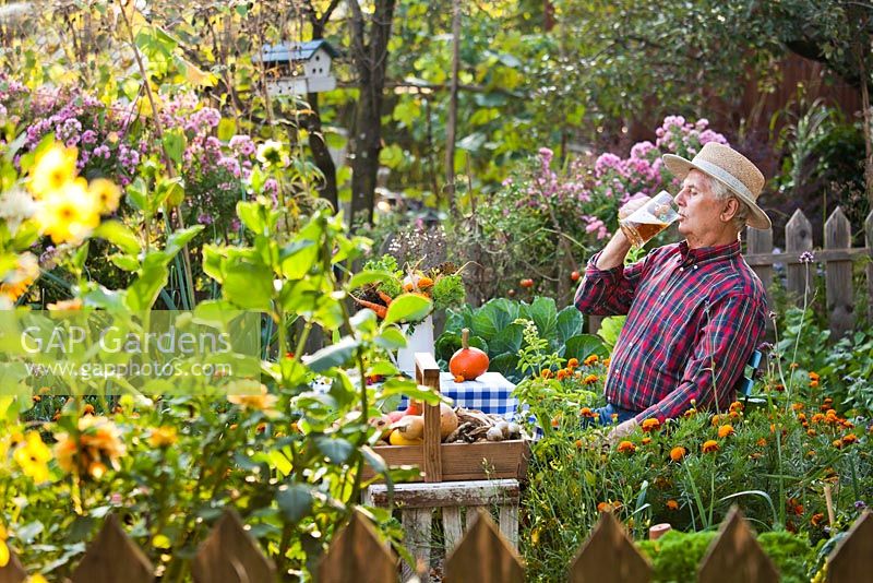Man relaxing in the garden.
