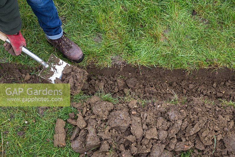 Use a spade to excavate 6 to 7 inches of soil
