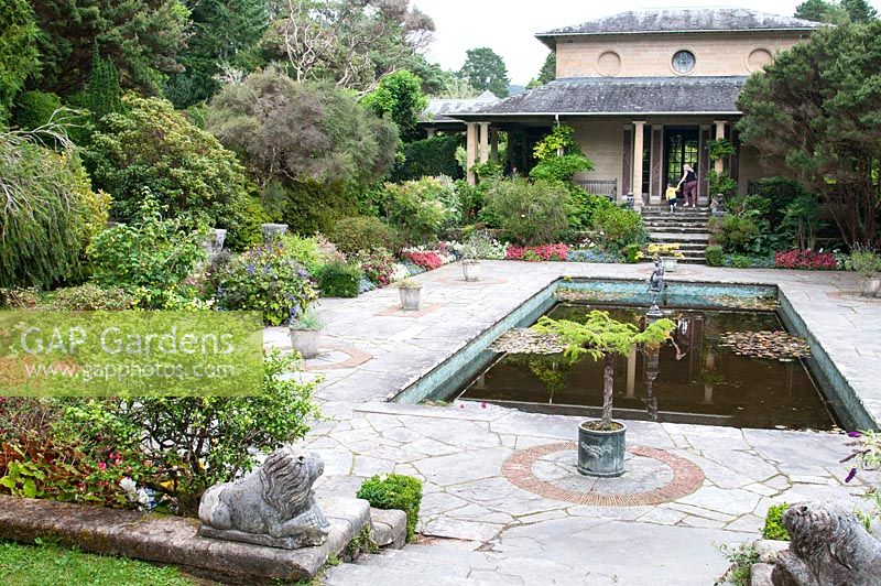 The Casita - Italian tea house and formal pool in the Italian garden of Ilnacullin - Garinish Island. Glengarriff, West Cork, Ireland. The Gardens are the result of the creative partnership of Annan Bryce and Harold Peto, architect and garden designer. 