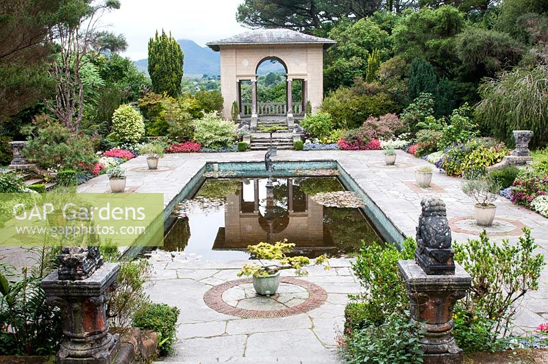 The Italian temple and formal pool in the Italian garden of Ilnacullin - Garinish Island. Glengarriff, West Cork, Ireland. 