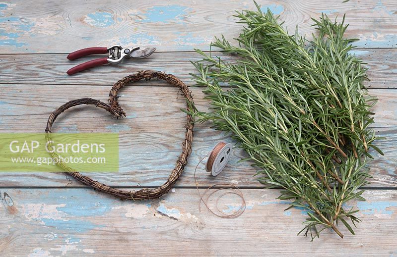 Ingredients needed to make Rosemary wreath