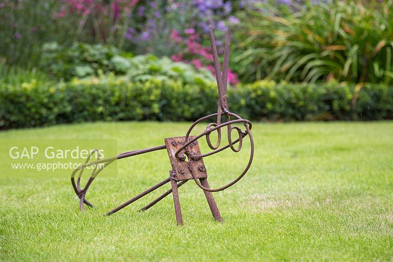 An ornamental Rabbit made from welded steel and some vintage scissors, one of Roger Cole-Jones' hand crafted creations