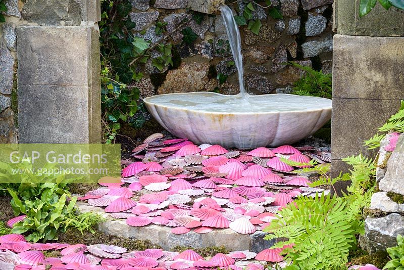 Water bowl feature in The Route of the Camellia Garden, RHS Hampton Court Palace Flower Show 2016. Designer Rose McMoniga