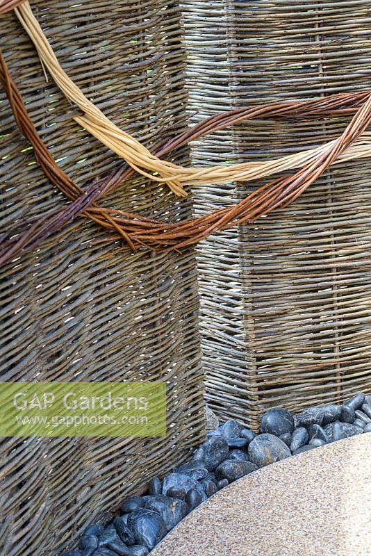 Somerset willow screen detail. PMS: Outside Inside for NAPS. RHS Hampton Court Palace Flower Show 2016.