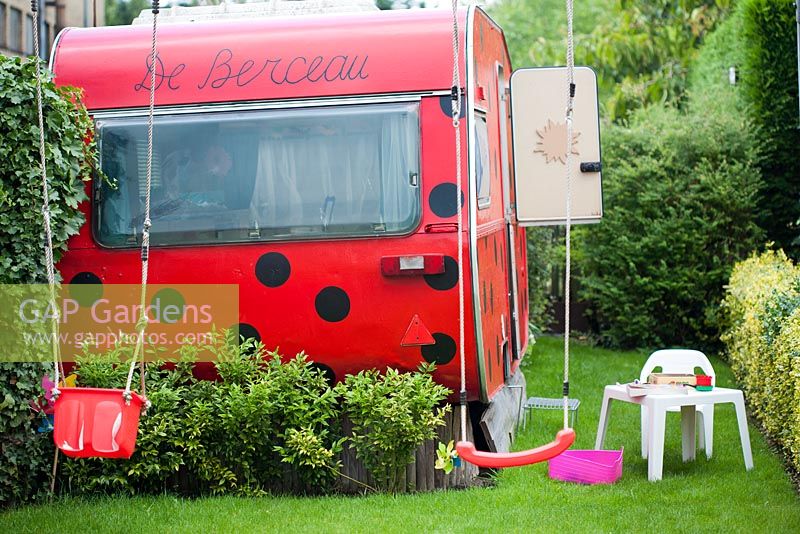 Ladybird trailer arranged as a children playground