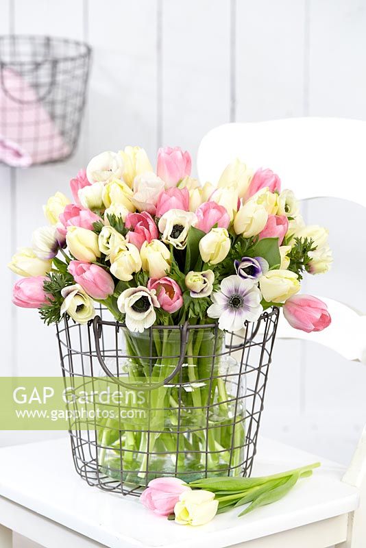 Spring bouquet with tulips and anemones