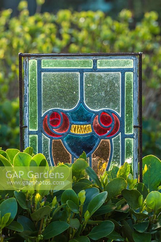 Stained glass in Driftwood garden