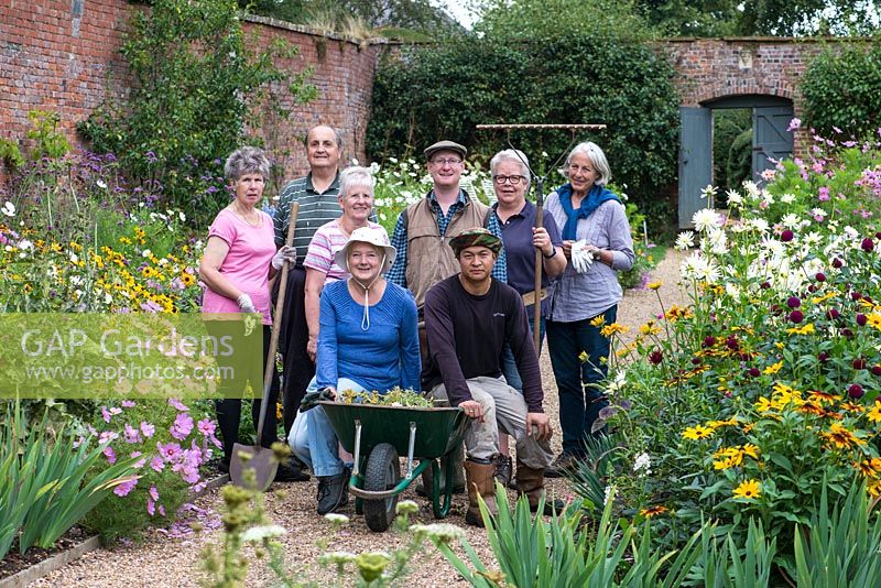 Josh Coyne, head gardener at Kelmarsh Hall, with a group of local volunteers. Back row L -R: Wendy, Colin, Pat, Josh Coyne, Janet and Sally. Front L - R: Janet and Hem.