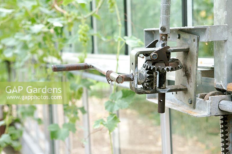Pulley to open and close windows of the greenhouse.