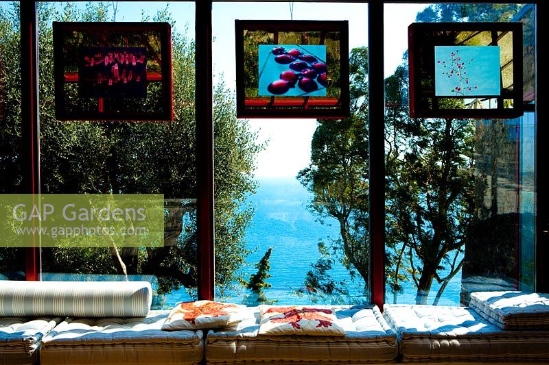 View of the Ligurian Sea seen from inside house. Carlo Maggia house and garden. Mortola. Italy