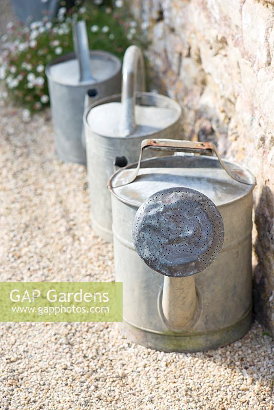 Row of galvanised watering cans