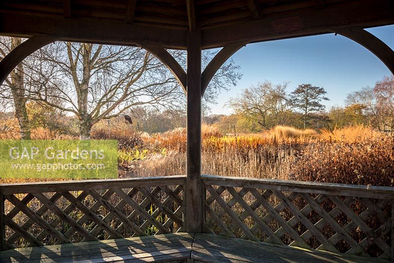 View from summer house at the Milennium Garden at Pensthorpe in Norfolk 