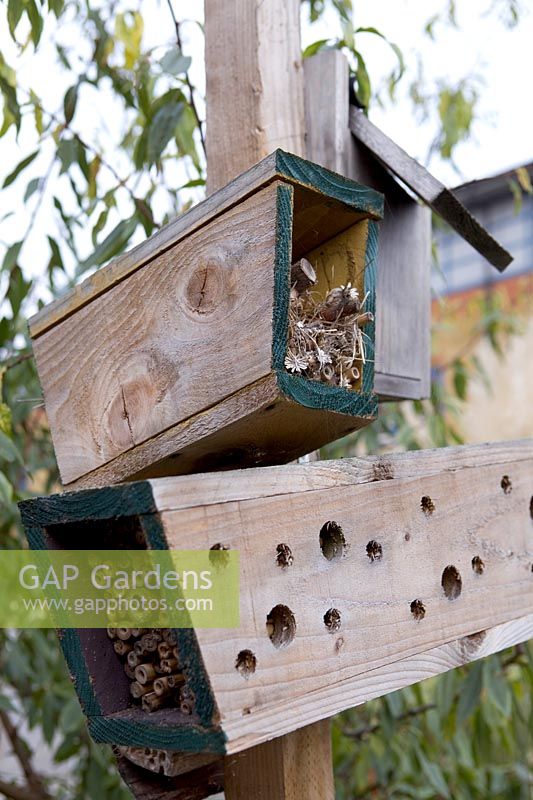 Bee hotels and material for birds nests
