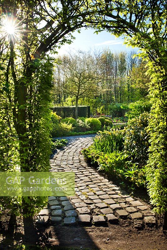 Archway to formal garden in spring. Laura Dingemans garden, April.