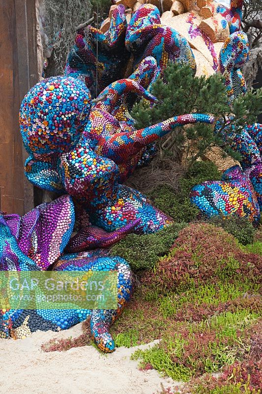 Colourful mosaic scupture, Glamourlands: a Techno-Folly, RHS Chelsea 2012, May.